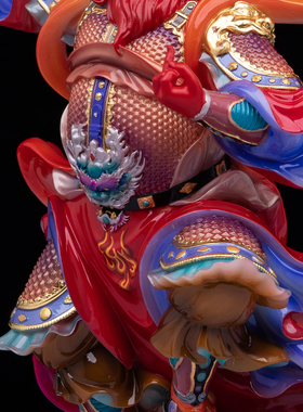 汉白玉彩绘王灵官神像供奉摆件