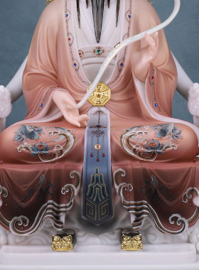 康盛汉白玉供奉摆件中式三清道祖