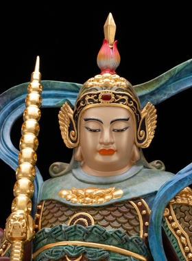 全铜鎏金彩绘伽蓝韦陀佛像摆件