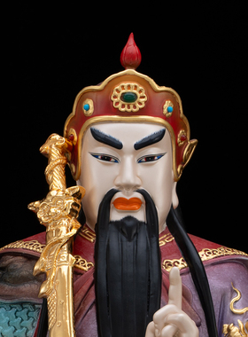 冰金彩真武大帝铜像家用供奉摆件