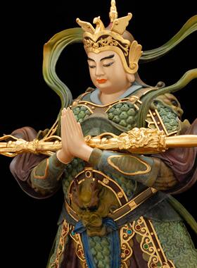 全铜热着色伽蓝韦陀菩萨家用供奉合掌韦驮天神提刀关公珈蓝摆件