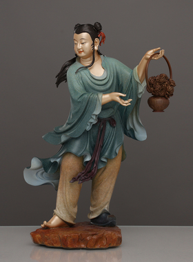 铜雕彩绘八仙过海吕洞宾何仙姑像