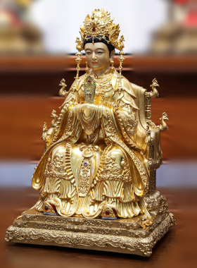 碧霞元君黄铜彩绘贴金神像供奉