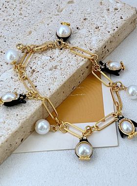 女式金属珍珠时尚企鹅多坠手链