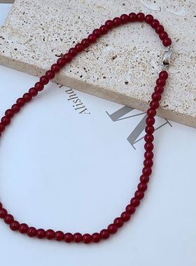 圆珠链女式红色项链复古