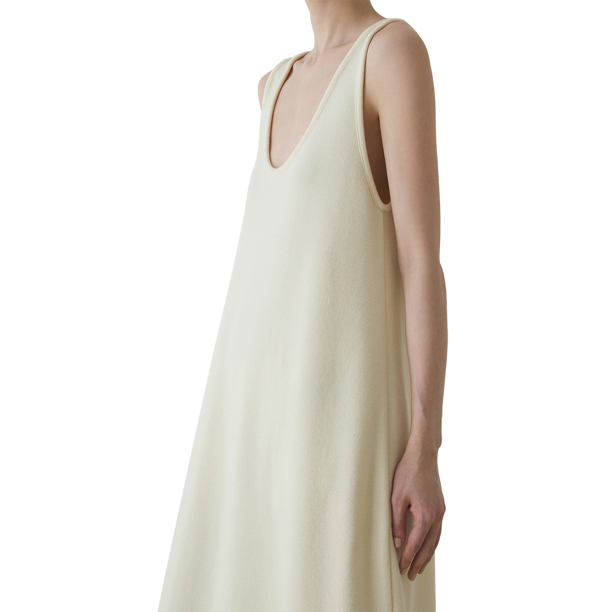 23夏秋新款简约羊毛正反两穿无袖连衣裙鹅黄色宽松型慵懒风长裙女 - 图0