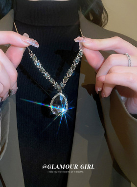 高档奢华水晶毛衣链镶钻项链