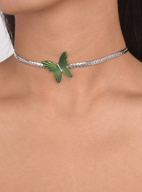 绿色蝴蝶颈链欧美风气质choker