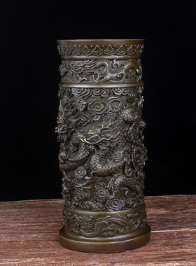 纯铜笔筒龙办公桌客厅摆件装饰品