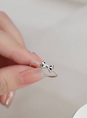 S999纯银戒指抖音热推清新甜美高级感蝴蝶结女戒学生时尚活口戒子