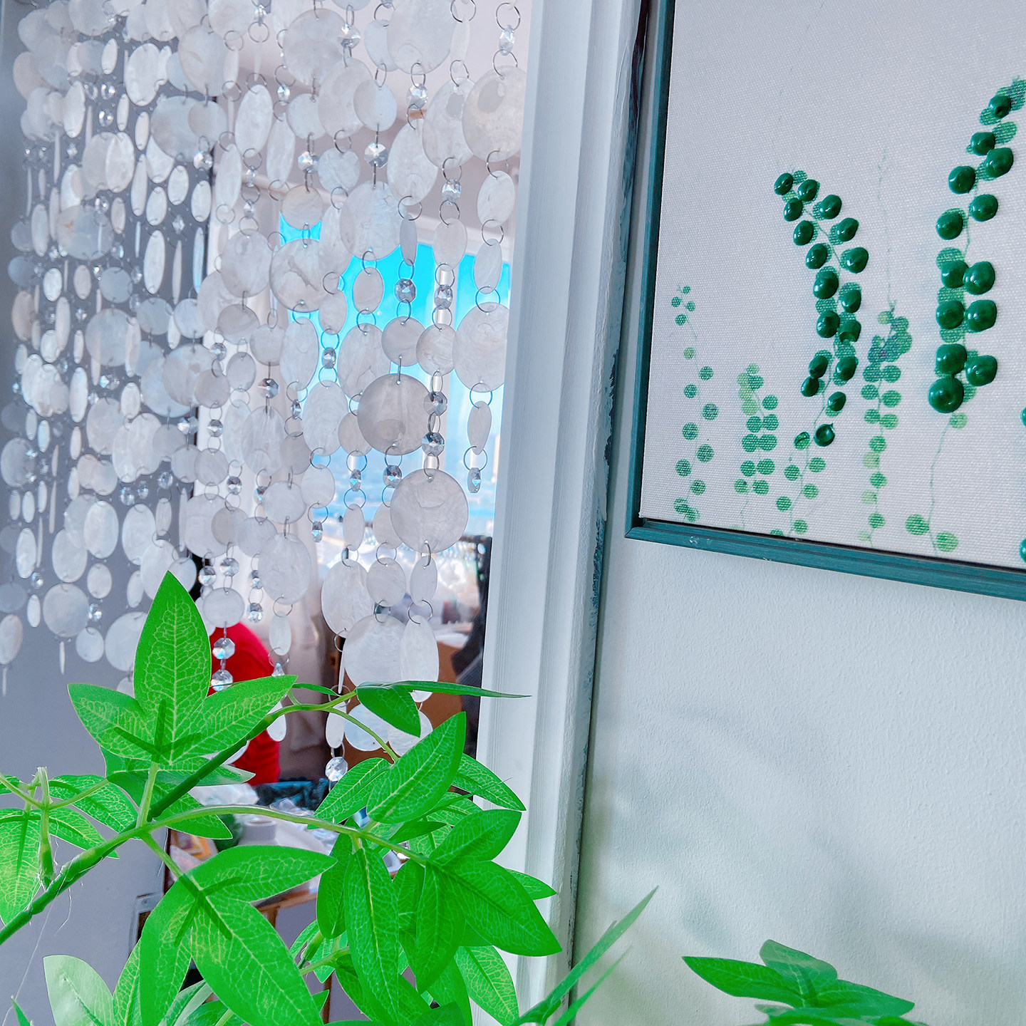 贝壳水晶珠帘门帘法式客厅卧室隔断帘半墙氛围感创意装饰帘免打孔,淘宝优惠券,粉丝福利购,淘宝优惠卷