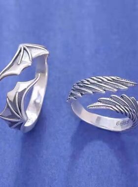 Angel and Devil Wings Couple Thai Silver Ring Personalized O