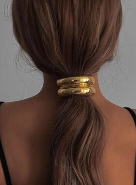 Punk Double-Layer C-Shape Metal Hair Bands Elastic Hair Scru