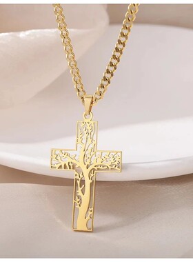 Stainless Steel Cross Necklace For Women Gold Color Chain Cr