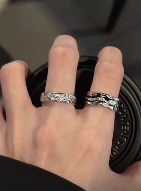 2PCS Punk Irregular Black Silver Color Open Ring Set For Wom