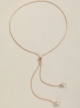 Simple Faux Pearl Pendant Adjustable Long Sweater Chain Neck