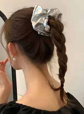 Y2K Scrunchies Metal Silver Color Medium Size Hair Tie Sweet