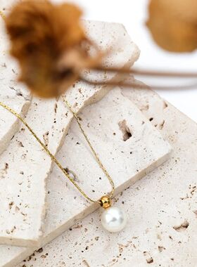 Fashionable Minimalist Stainless Steel Faux Pearl Pendant Ne