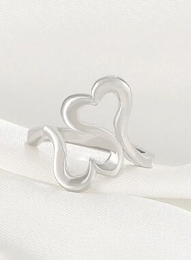 Creative Personalized Double Heart Open Ring Women Sweet Fas