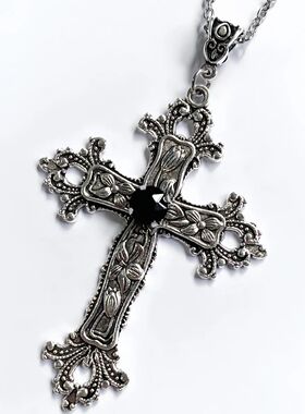 Y2K Punk Crystal Big Cross Pendant Necklaces for Women Men G