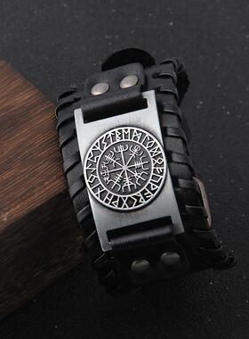 Charm Wide Leather Bracelet Men Punk Braided Rope Alloy Cuff
