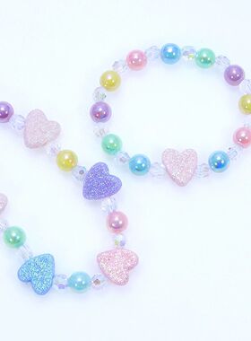 2pcs Girls' heart-shaped decorated beaded necklaces and brac