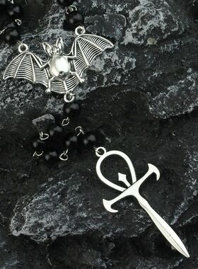 Gothic Vampire Ankh Rosary Occult Vamp Bead Necklace Punk Ba