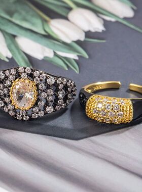 Vintage Wide Oval Zircon Ring Women Stackable Geometric Luxu