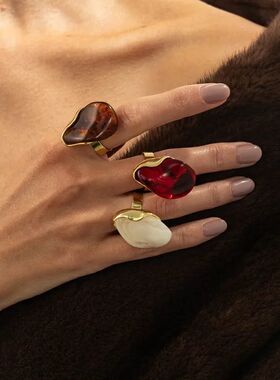 Three Colors Boho Amber Acrylic Resin Ring for Women Vintage
