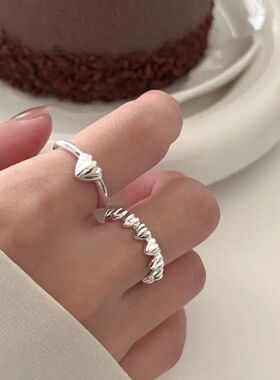 Korean Style Love Heart Opening Rings for Women Men Sweet El