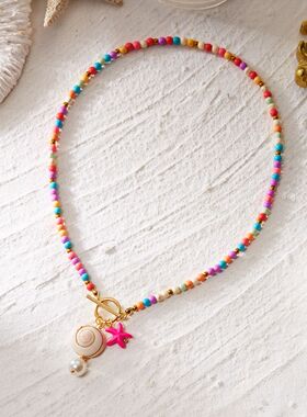 Bohemian Starfish Conch Pendant Necklace with OT Buckle Colo