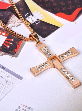 Hip Hop Rhinestone Cross Pendant Necklace for Men Women Punk