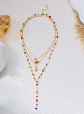 Bohemian Colorful Crystal Y-Shaped Long Necklace for Women n