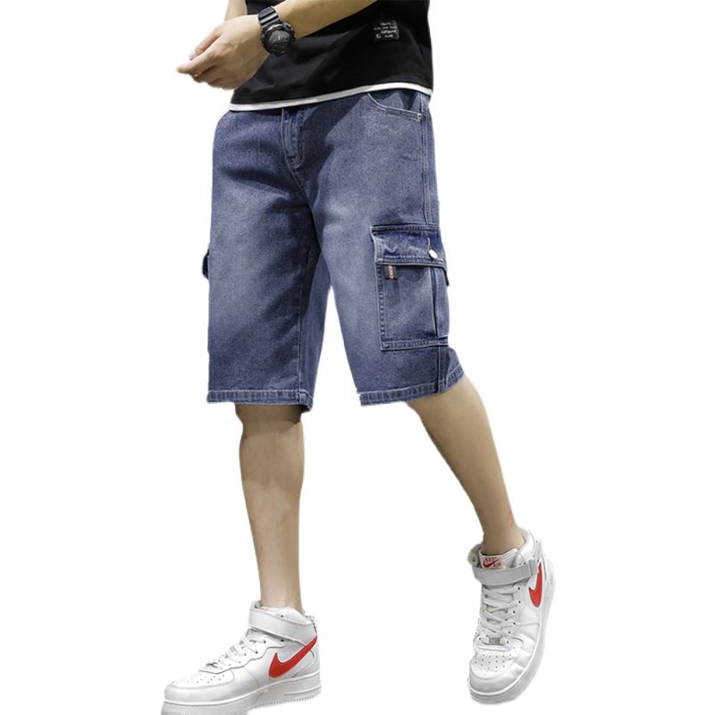 夏季薄款工装牛仔短裤男七分裤弹力宽松多口袋五分裤潮流拼接马裤,淘宝优惠券,粉丝福利购,淘宝优惠卷
