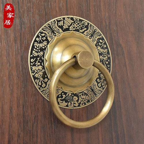 中式仿古纯铜大门拉手复古门钹拉环圆形把手狮子头兽头门环铜配件 - 图1