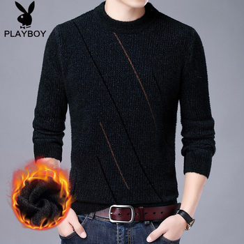 Playboy mink velvet sweater men's chenille thickened pullover 2021 winter new round neck knitted bottoming shirt