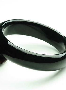 新疆和田玉墨玉手镯天然玉石墨绿加宽镯子黑青玉女款玉镯子带证书