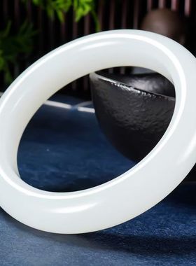 新疆和田金丝玉旺夫真玉手镯女款天然正品玉石羊脂白级少女玉镯子