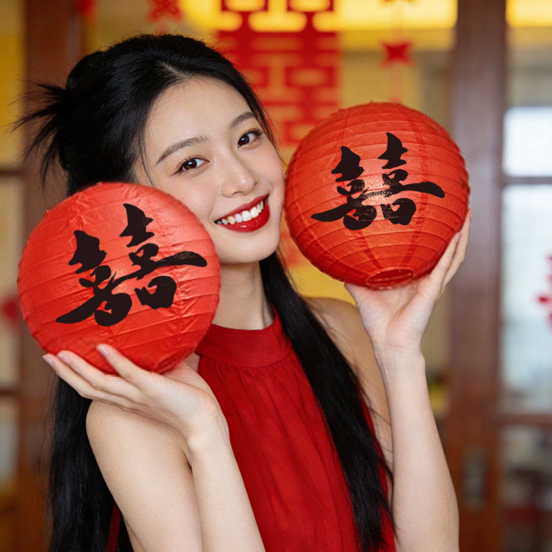 结婚晨袍拍照道具婚礼接亲游戏新娘领证拍摄小对联灯笼晨拍跟拍