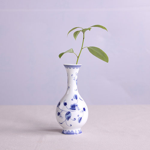 手绘花瓶小口青瓷陶瓷青花瓷瓶迷你养水培复古花插摆件茶道小花器 - 图3