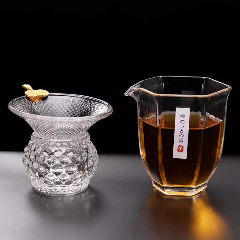 六角公道杯加厚玻璃耐热泡茶过滤功夫茶具配件茶海分茶器茶漏套装 - 图0