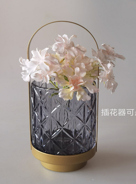 出口外贸玻璃铁艺美式家用浪漫烛台插花器家居样板间民宿摆件