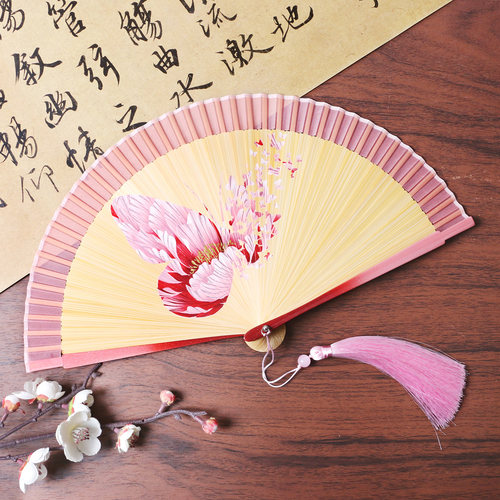 376中国风女士扇子礼盒真丝蝴蝶扇全竹古风女士折扇好开合舞蹈扇 - 图0