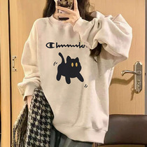 Beauty Edition Champion Chic Super-Looking Cartoon Kitty Cat Necropolis Woman Autumn Winter Loose Superior Sense Leisure 100 Hitch Blouse Tide