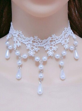 欧美配饰白色花边蕾丝项链颈饰颈链choker女锁骨链流苏项圈女颈带