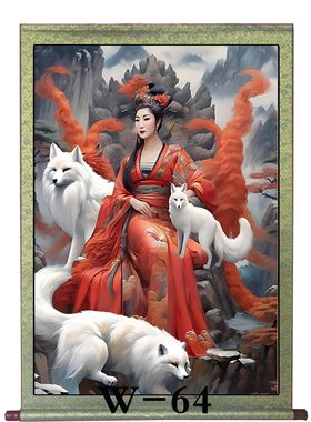九尾狐画像古风美仙女九尾画像卷轴挂画胡家五大家客厅堂口装饰画