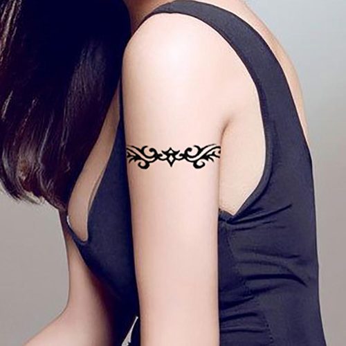 纹身贴防水男女持久性感手臂一圈仿真刺青长条图腾情侣私处遮疤痕 - 图0