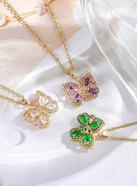 儿童项链小女孩钛钢彩色蝴蝶饰品