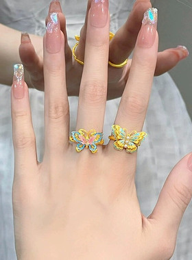 儿童蝴蝶戒指珍珠彩色蝴蝶指环