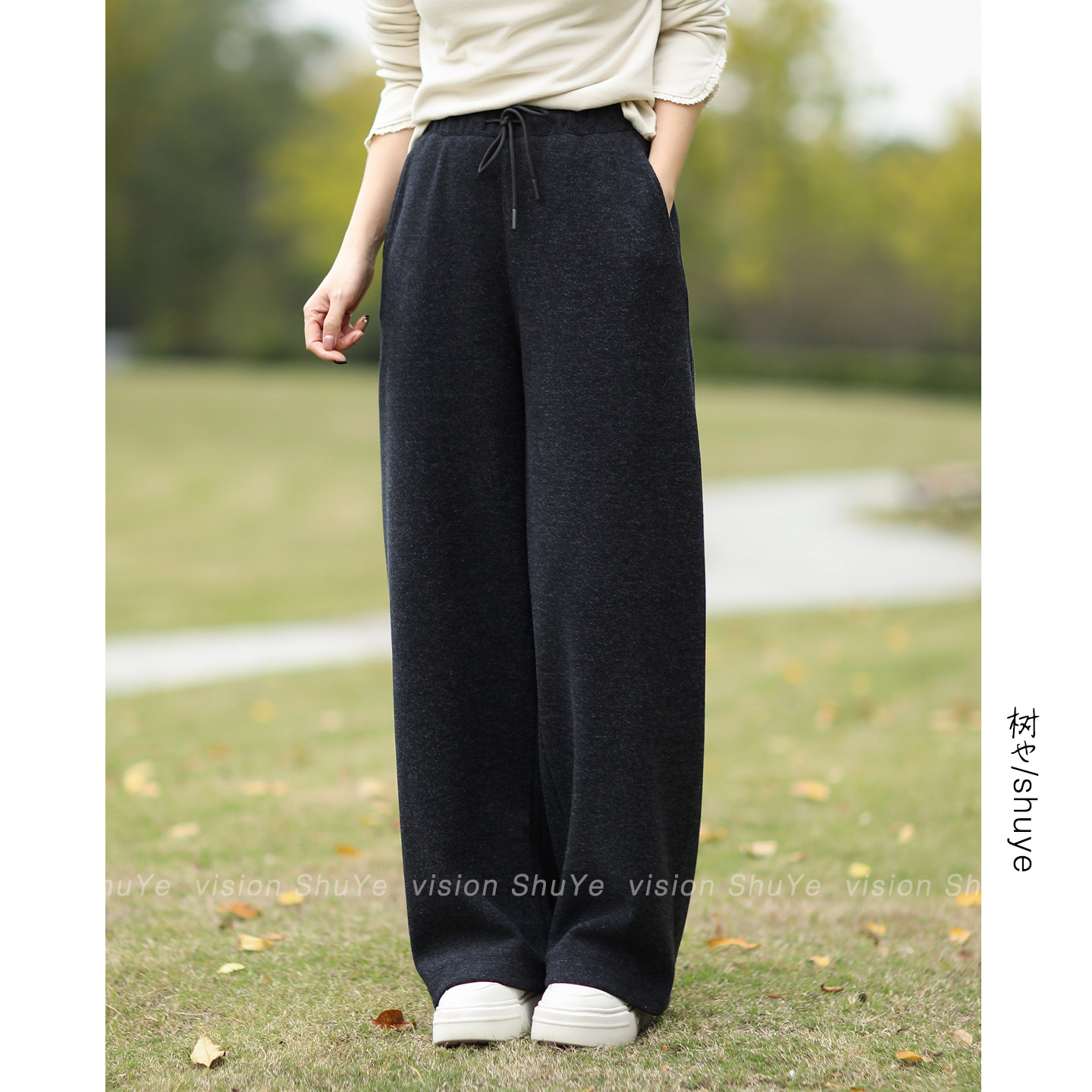 树也 简约有型 含羊绒混纺显瘦百搭休闲裤毛呢阔腿裤直筒裤女加绒,淘宝优惠券,粉丝福利购,淘宝优惠卷
